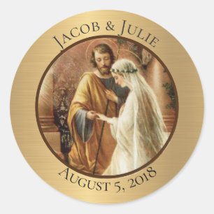 Traditional Catholic Bride Groom Wedding Classic Round Sticker