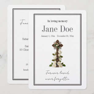 Traditional Catholic cross white roses funeral car Announcement