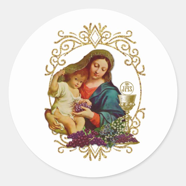 Traditional Catholic First Holy Communion  Classic Classic Round Sticker (Front)