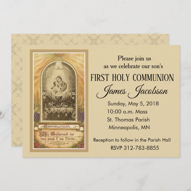 Traditional Catholic First Holy Communion Invitation (Front/Back)