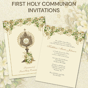 Traditional Catholic Holy Communion Floral Invitation