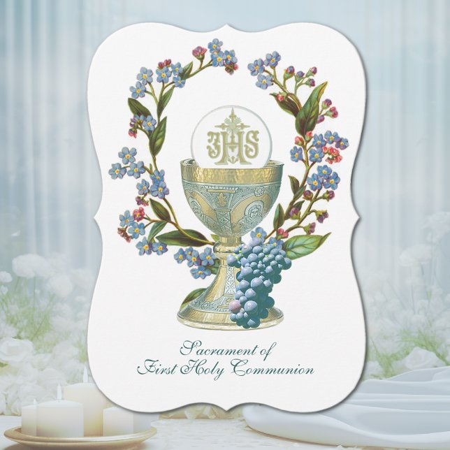 Traditional Catholic  Holy Communion Floral Invitation (Elegance & Beauty for such a special occasion! Easy to personalize! )