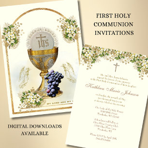 Traditional Catholic Holy Communion Floral Invitation