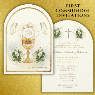 Traditional Catholic Holy Communion Floral Invitation