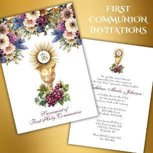 Traditional Catholic  Holy Communion Floral  Invitation