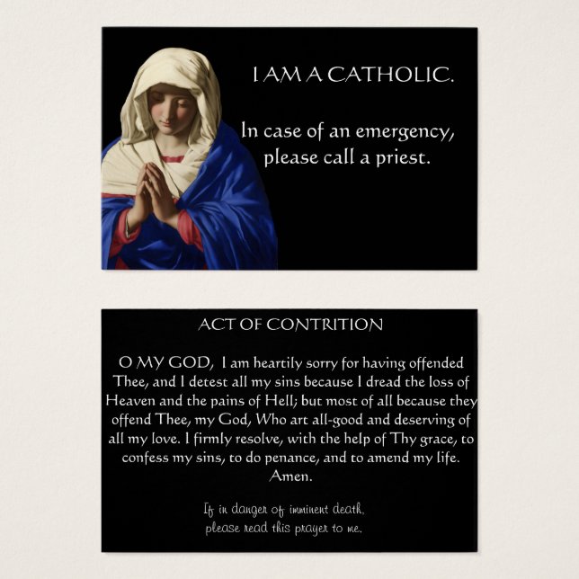 Traditional Catholic ID Emergency Holy Prayer Card (Front & Back)