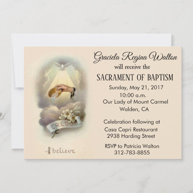 Traditional Catholic Infant Baptism Invitations (Front)