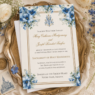 Traditional Catholic Marian Blue Wedding Invitation