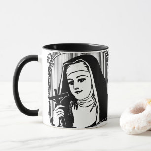 Traditional Catholic Nun in Habit with Crucifix Mug