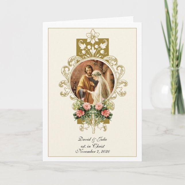 Traditional Catholic Religious Floral Wedding  Invitation (Front)