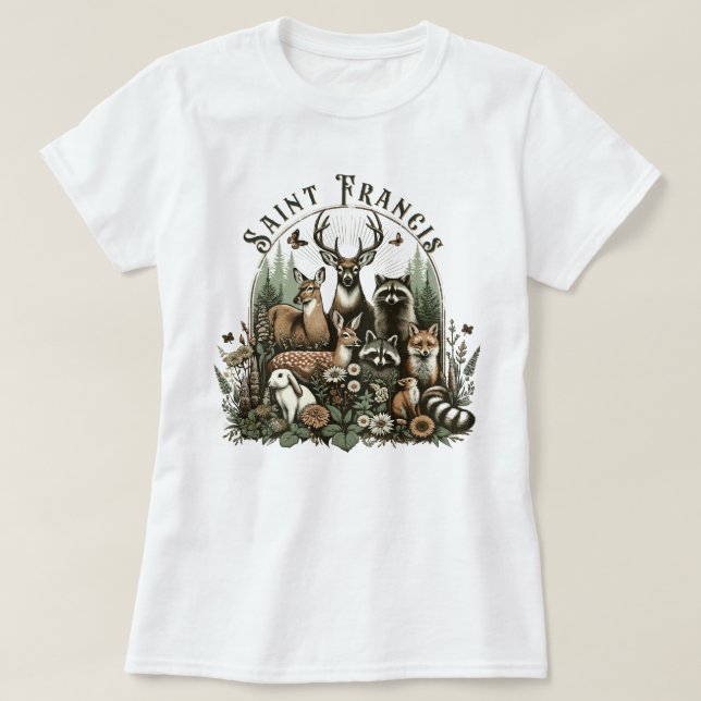 Traditional Catholic Saint Francis Bible Verse T-Shirt (Design Front)