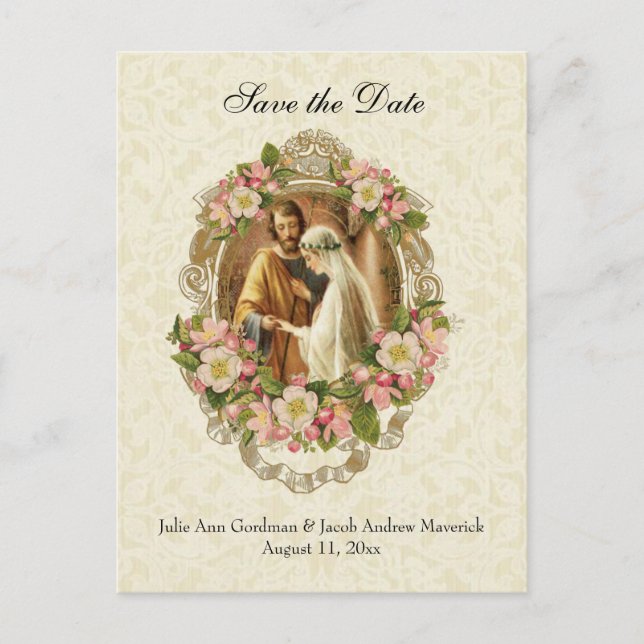 Traditional Catholic SAVE THE DATE Wedding Announcement Postcard (Front)