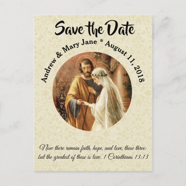 Traditional Catholic SAVE THE DATE Wedding Announcement Postcard (Front)