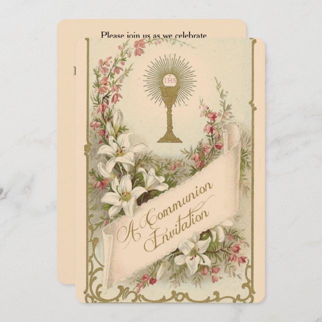 Traditional Catholic Vintage Communion Invitation (Front/Back)