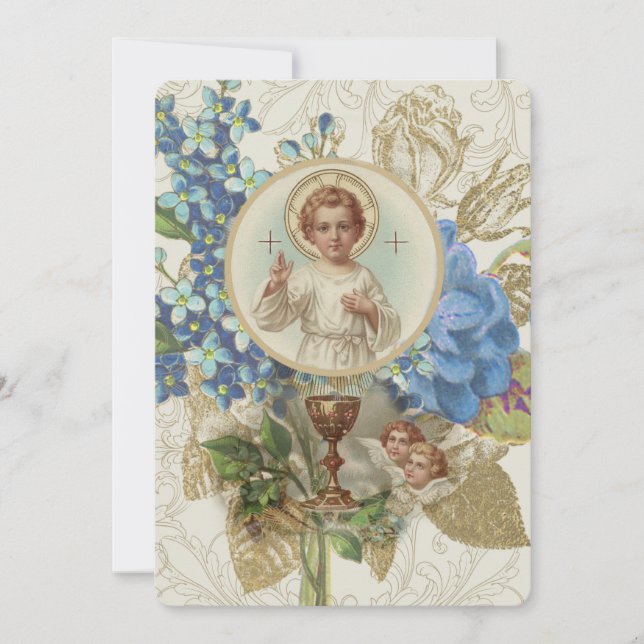 Traditional Catholic Vintage Communion Invitation (Front)