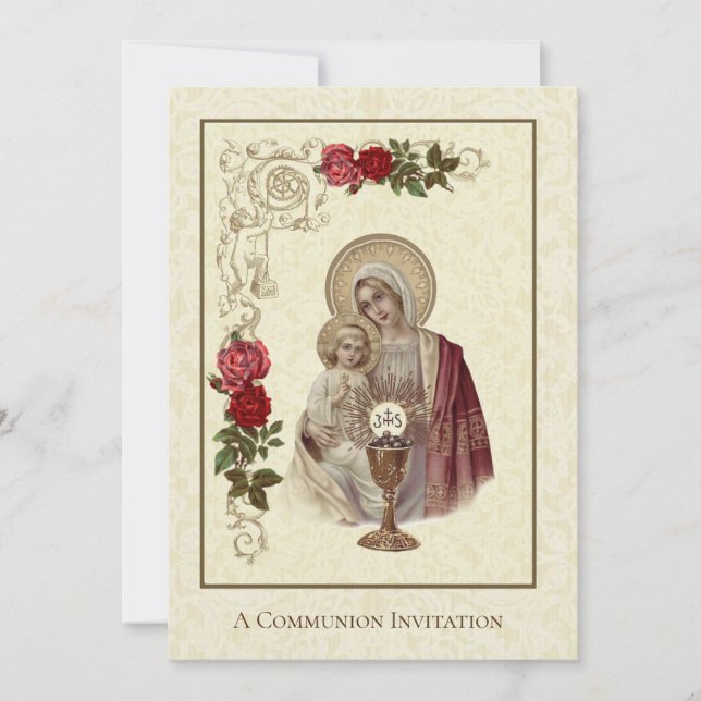 Traditional Catholic Vintage Communion Invitation (Front)