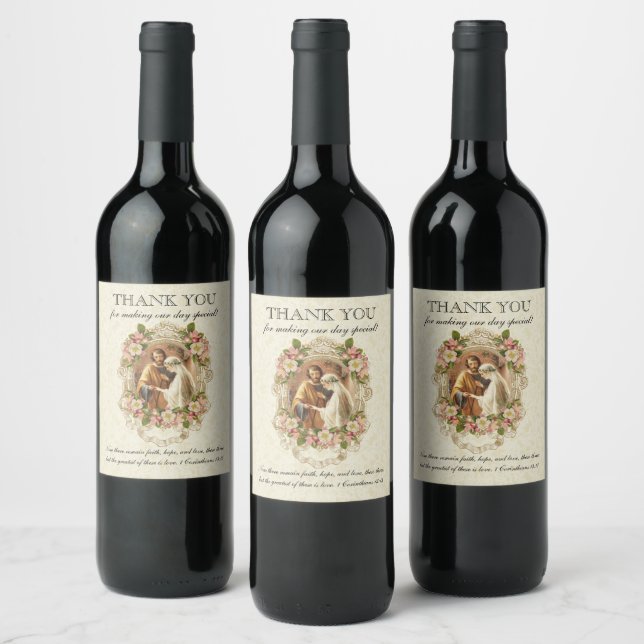 Traditional Catholic vintage elegant wedding Wine Label (Bottles)