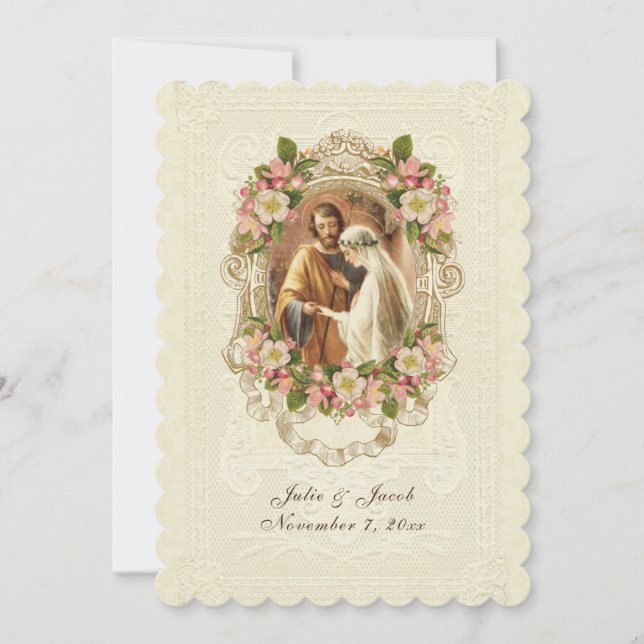 Traditional Catholic Vintage Lace Cherry Blossoms Invitation (Front)