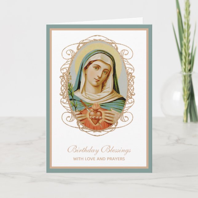 Traditional Catholic Virgin Mary Birthday Prayer Card (Front)
