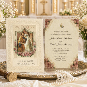 Traditional Catholic Wedding Bride Groom Invitation