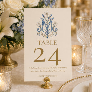 Traditional Catholic Wedding Marian Monogram Table Number