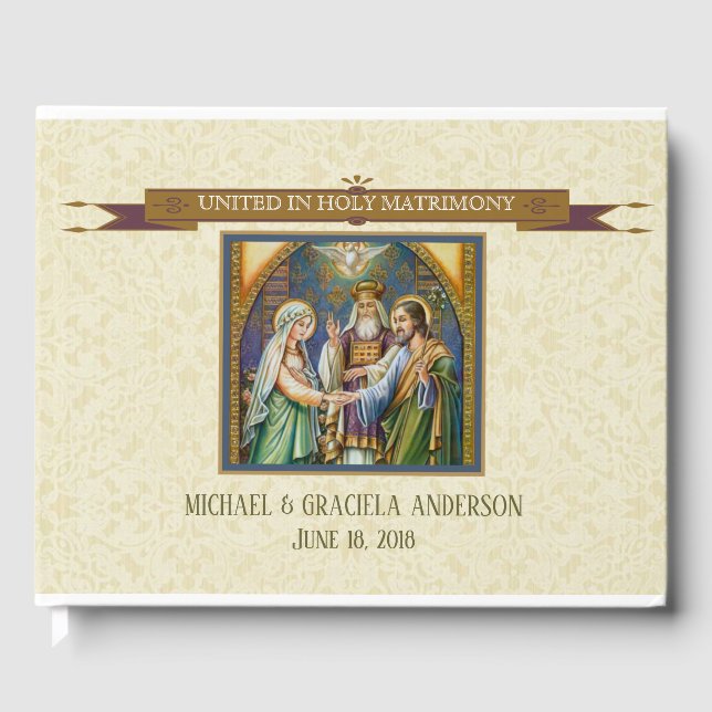 Traditional Catholic Wedding Marriage Bride Groom Guest Book (Front)