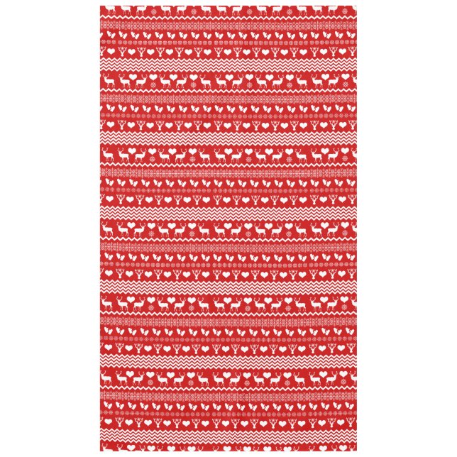 Traditional Chale Red and White Reindeer Snowflake Tablecloth (Front)