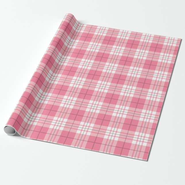 Traditional Chequered Pattern Of Red Pink Blue Wrapping Paper (Unrolled)