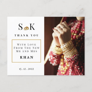 Traditional & Chic  Photo Indian Wedding Thank You Postcard