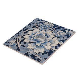 Traditional China Blue Ink Chrysanthemum Ceramic Tile