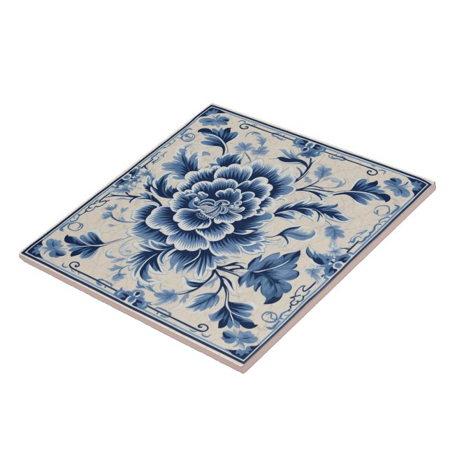 Traditional China Blue Ink Flower Art 10 Ceramic Tile (Side)