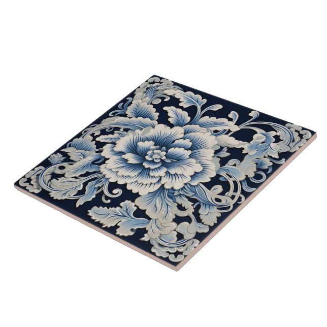 Traditional China Blue Ink Flower Art 13 Ceramic Tile (Side)
