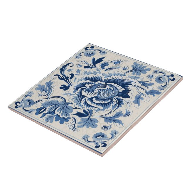 Traditional China Blue Ink Flower Art 3 Ceramic Tile (Side)