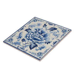 Traditional China Blue Ink Flower Art 4 Ceramic Tile