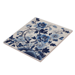 Traditional China Blue Ink Flower Art 5 Ceramic Tile