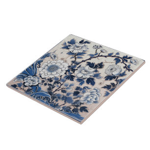Traditional China Blue Ink Flower Art 6 Ceramic Tile