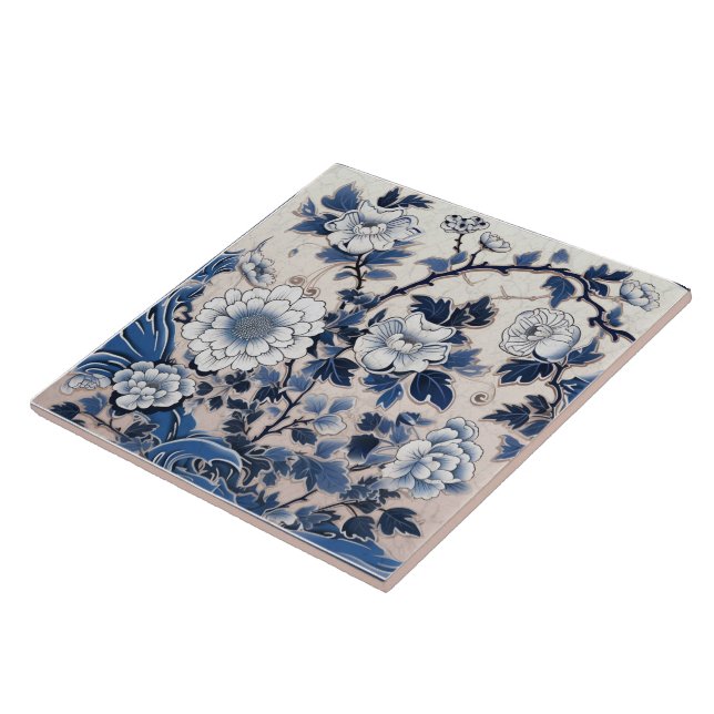 Traditional China Blue Ink Flower Art 6 Ceramic Tile (Side)