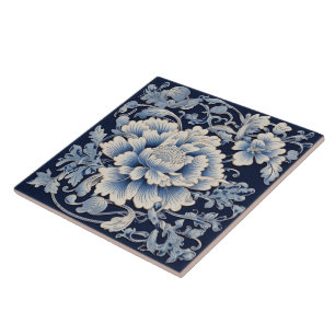 Traditional China Blue Ink Flower Art 7 Ceramic Tile