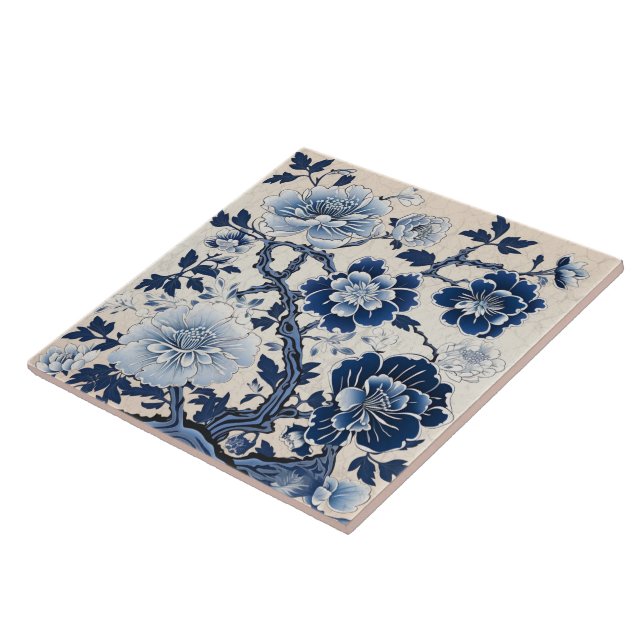 Traditional China Blue Ink Flower Art Ceramic Tile (Side)