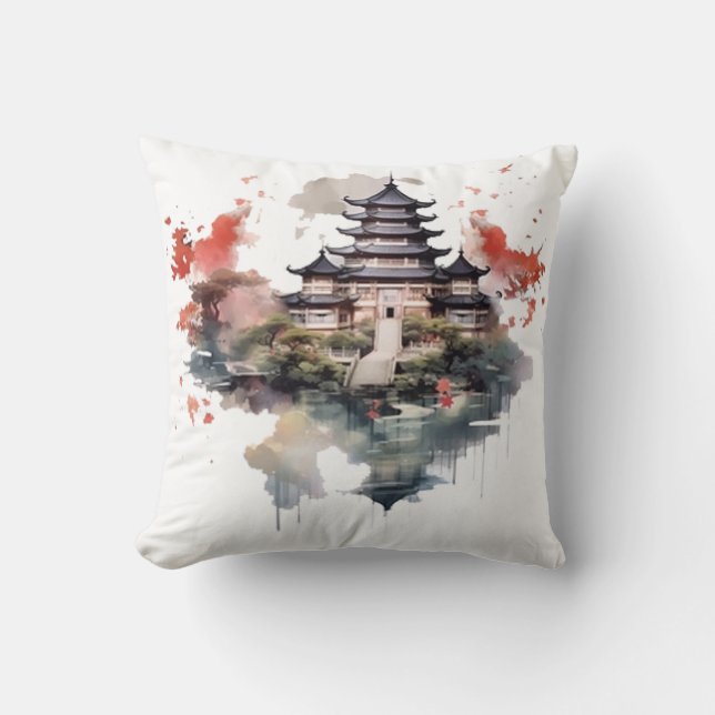 Traditional Chinese Architecture - Ancient Pagoda  Cushion (Front)
