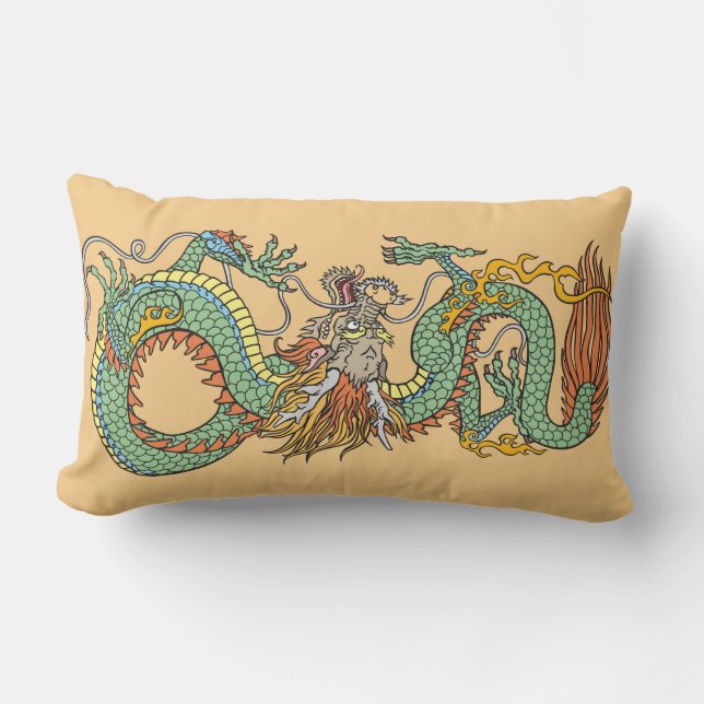 Traditional Chinese dragon and Fenghuang  Phoenix  Lumbar Cushion (Front)
