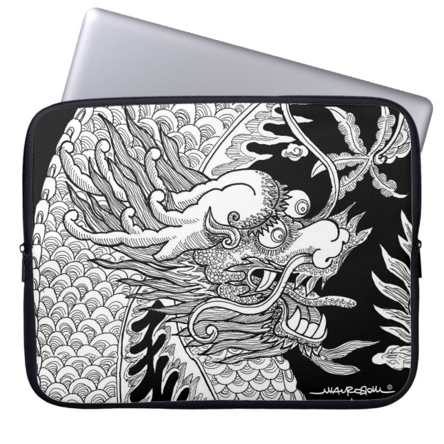 Traditional Chinese Dragon Black and White Sketch Laptop Sleeve (Front)