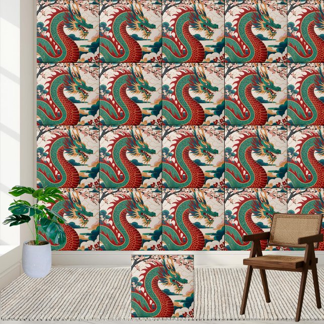 Traditional Chinese Dragon Chinoiserie Tile (Traditional Chinese Dragon Chinoiserie Tile)