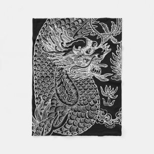 Traditional Chinese Dragon Drawing Black Fleece Blanket