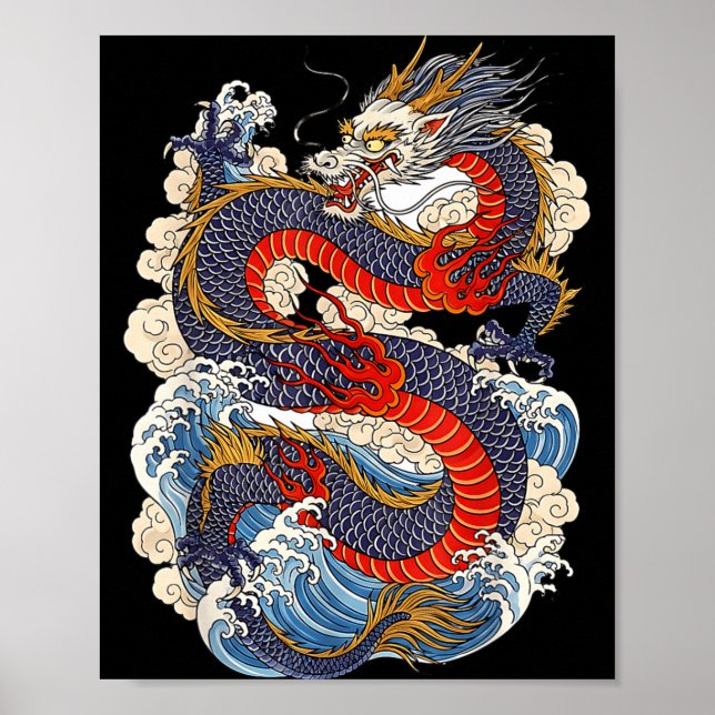 Traditional Chinese Dragon East Asia Dragon Ukiyoe Poster (Front)