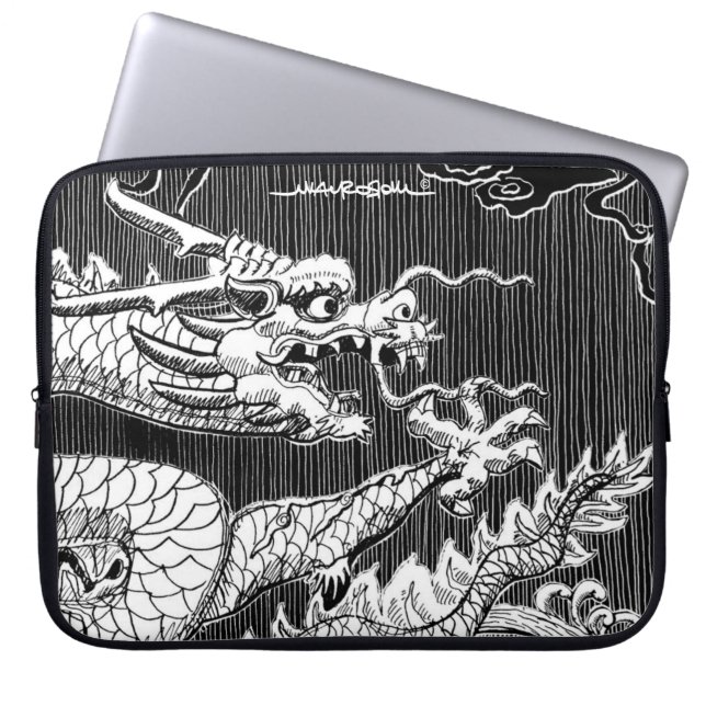 Traditional Chinese Dragon Ink-pen Sketch Laptop Sleeve (Front)