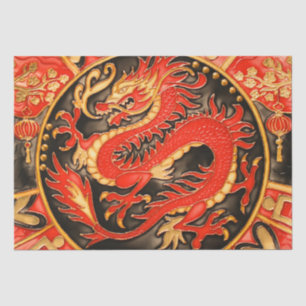 Traditional Chinese Dragon Red Gold Decoupage Tissue Paper