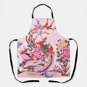 Traditional Chinese Floral Birds Pink Chinoiserie Apron