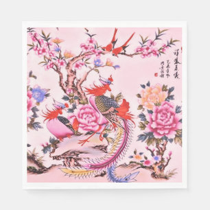 Traditional Chinese Floral Birds Pink Chinoiserie Napkin
