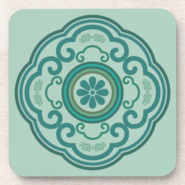 traditional Chinese green Ruyi cloud  Coaster (Front)